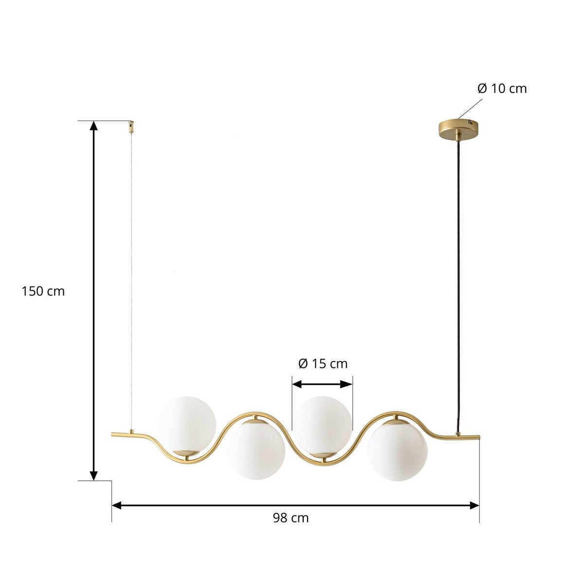 Suspension en verre design, Isandro doré, blanc, LUCANDE