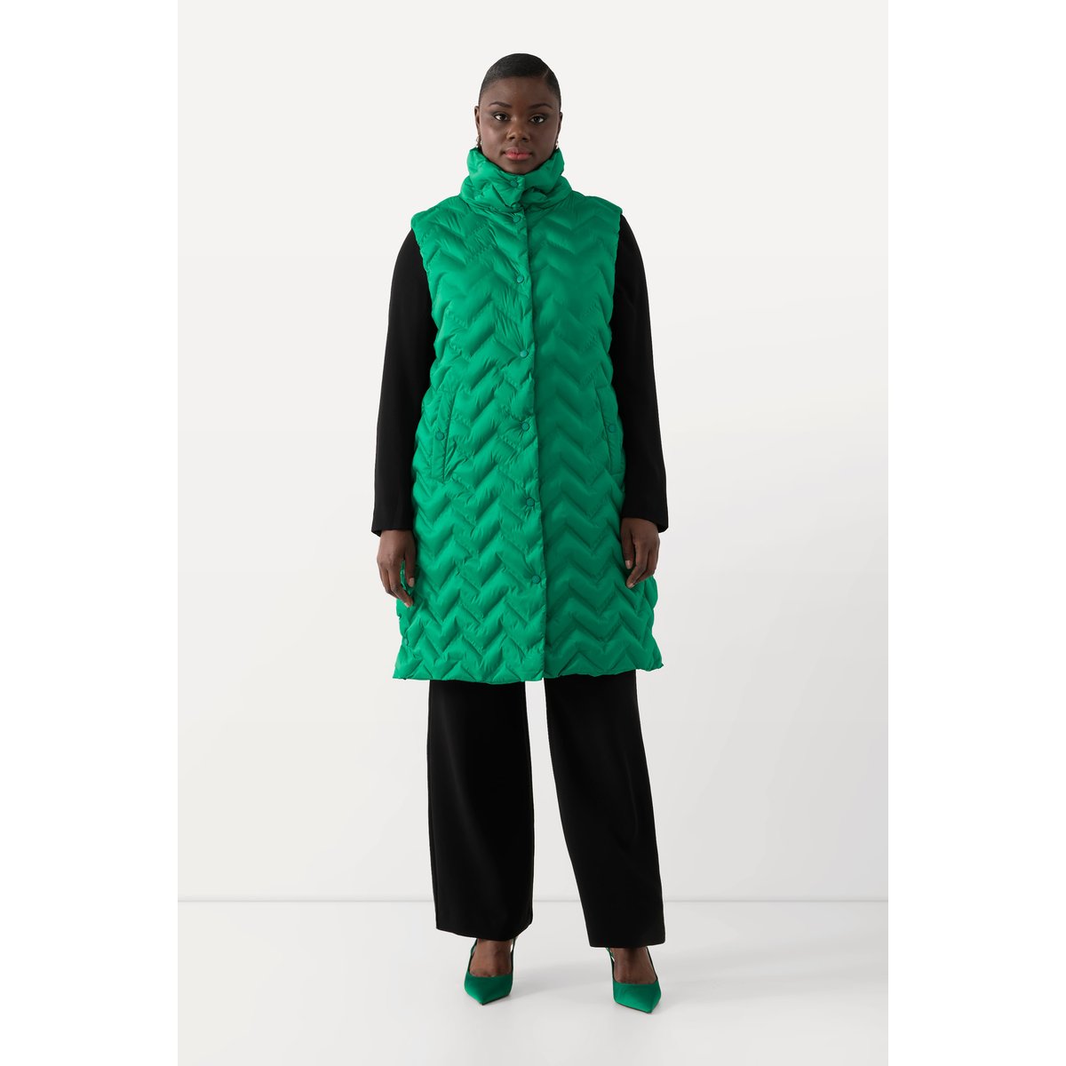 Longue veste matelassée sans manches vert turquoise, ULLA POPKEN