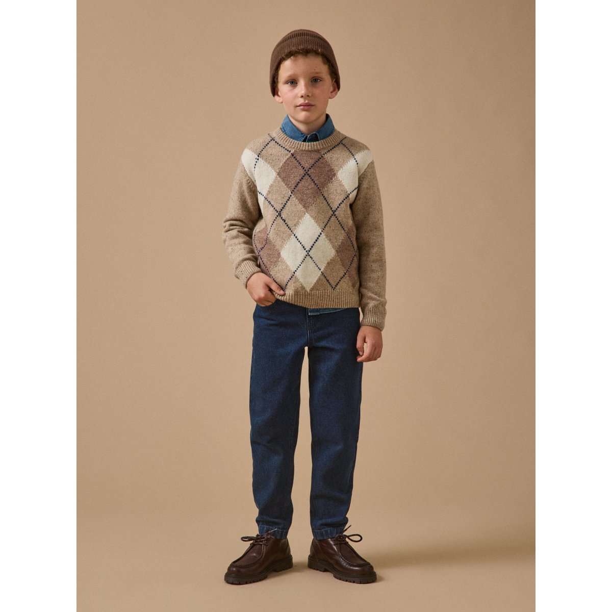 Pull jacquard avec laine beige, CYRILLUS