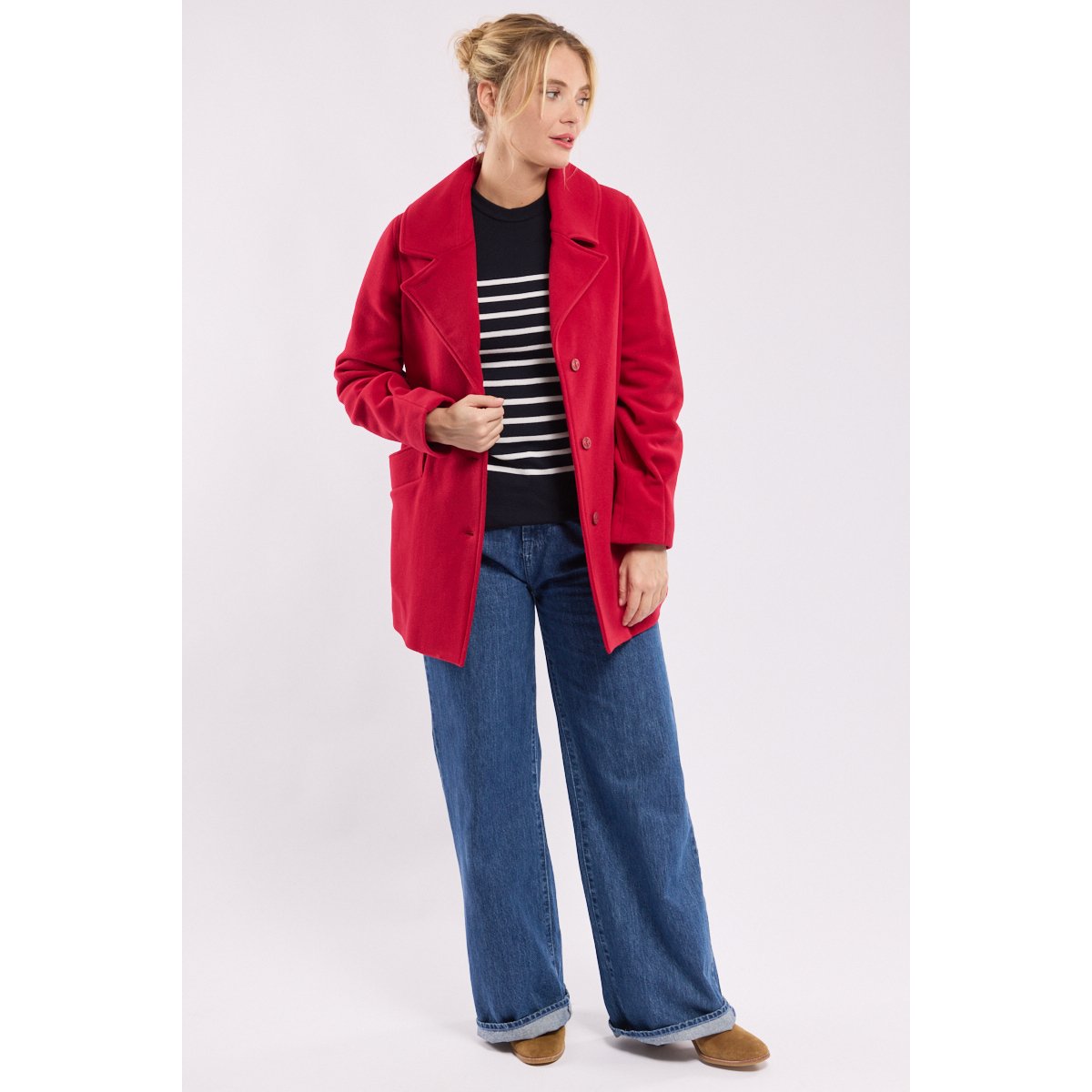 Caban boutonné en drap de laine pillard, ARMOR-LUX