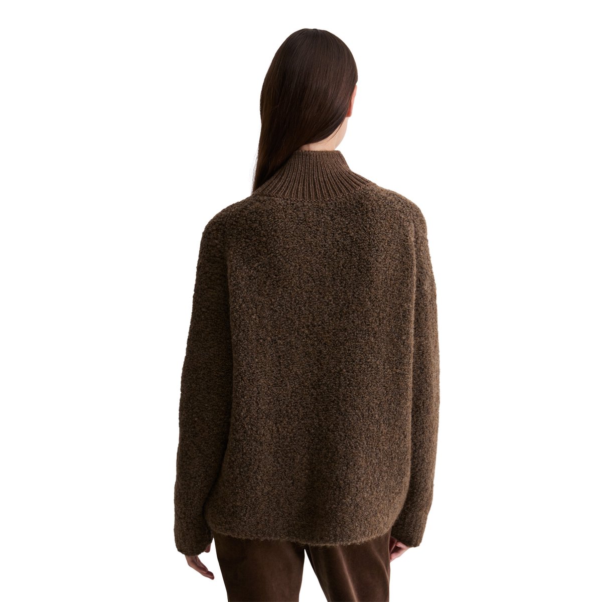 Pull bouclette regular en mélange de laine vierge et de laine d'alpaga brun foncé, MARC O'POLO