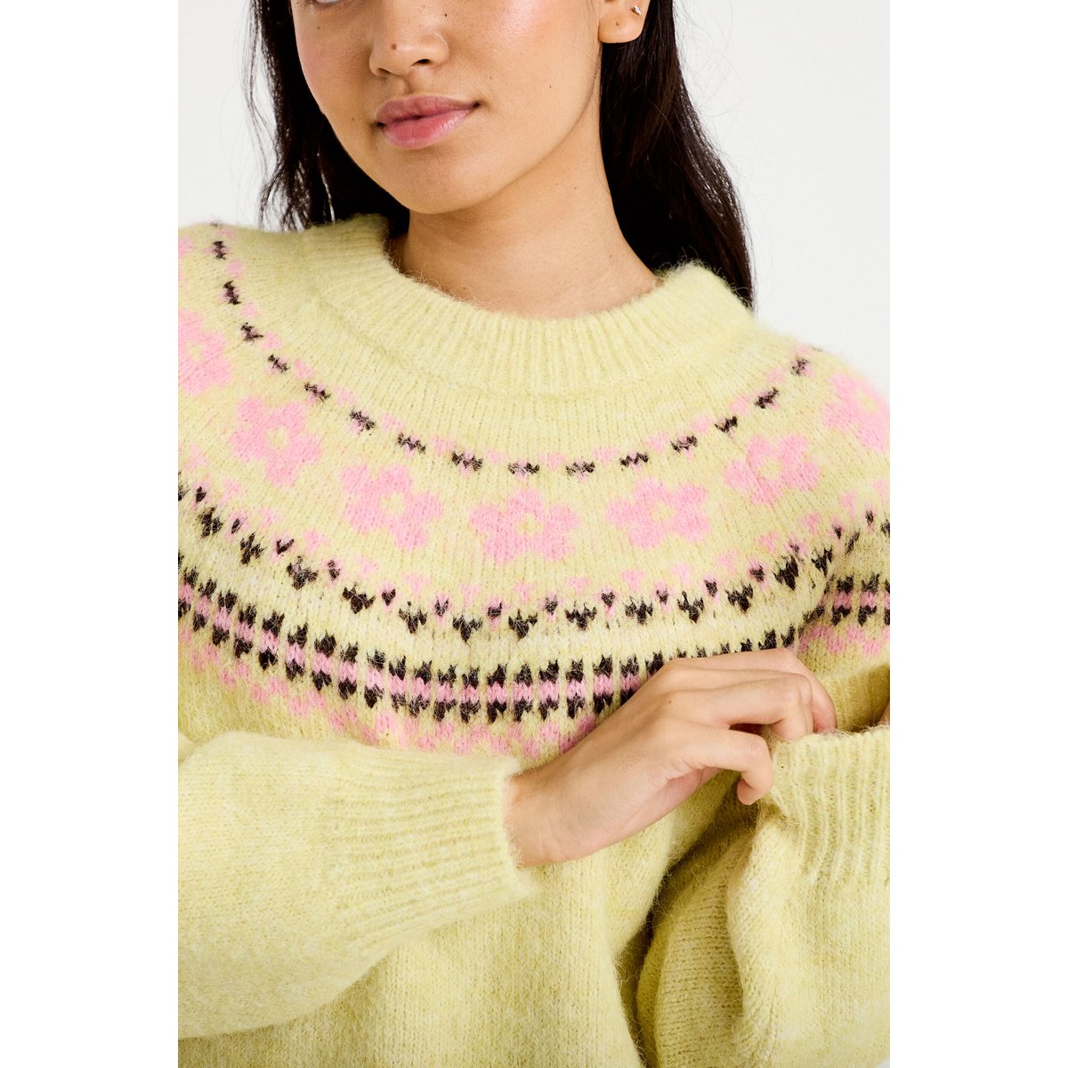 Pull col rond manches longues jaune clair, CACHE CACHE