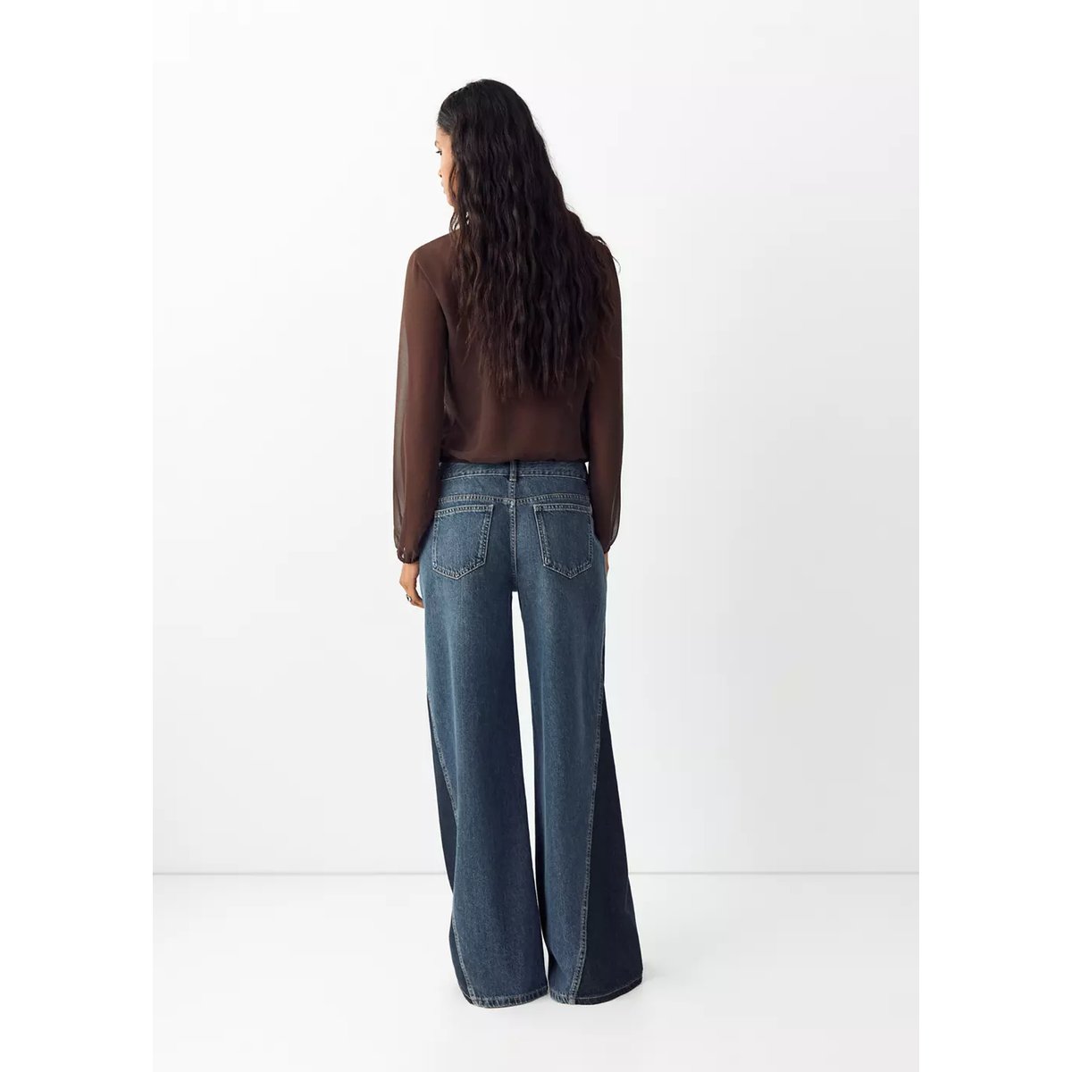 Jean wide leg à panneaux contrastants bleu foncé, MANGO TEEN
