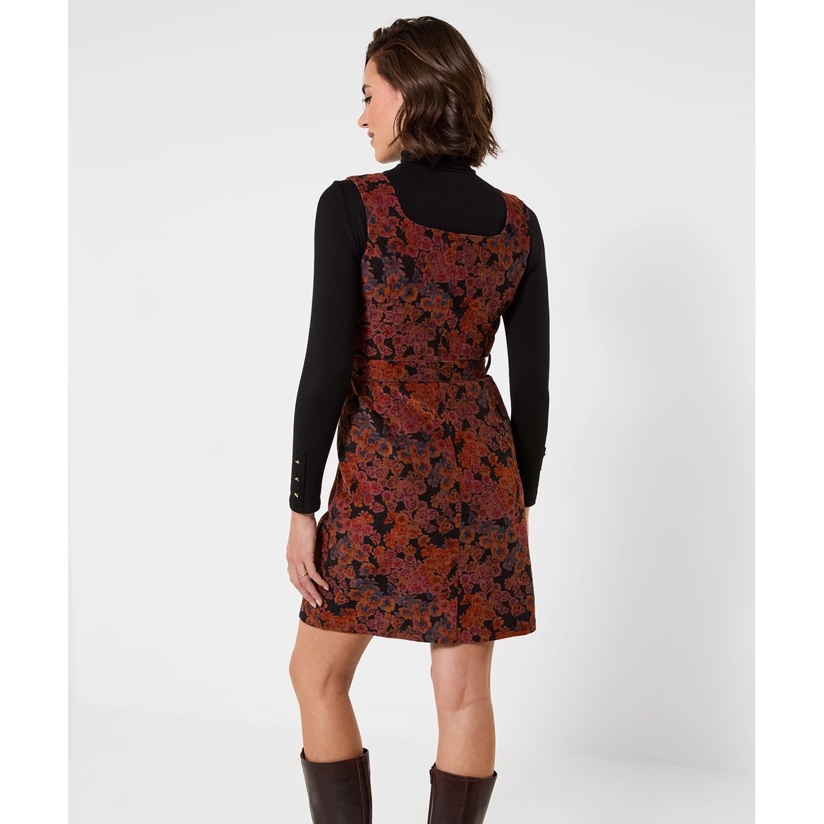 Robe Chasuble en Velours Côtelé Fleurie Jours d'Automne marron, JOE BROWNS