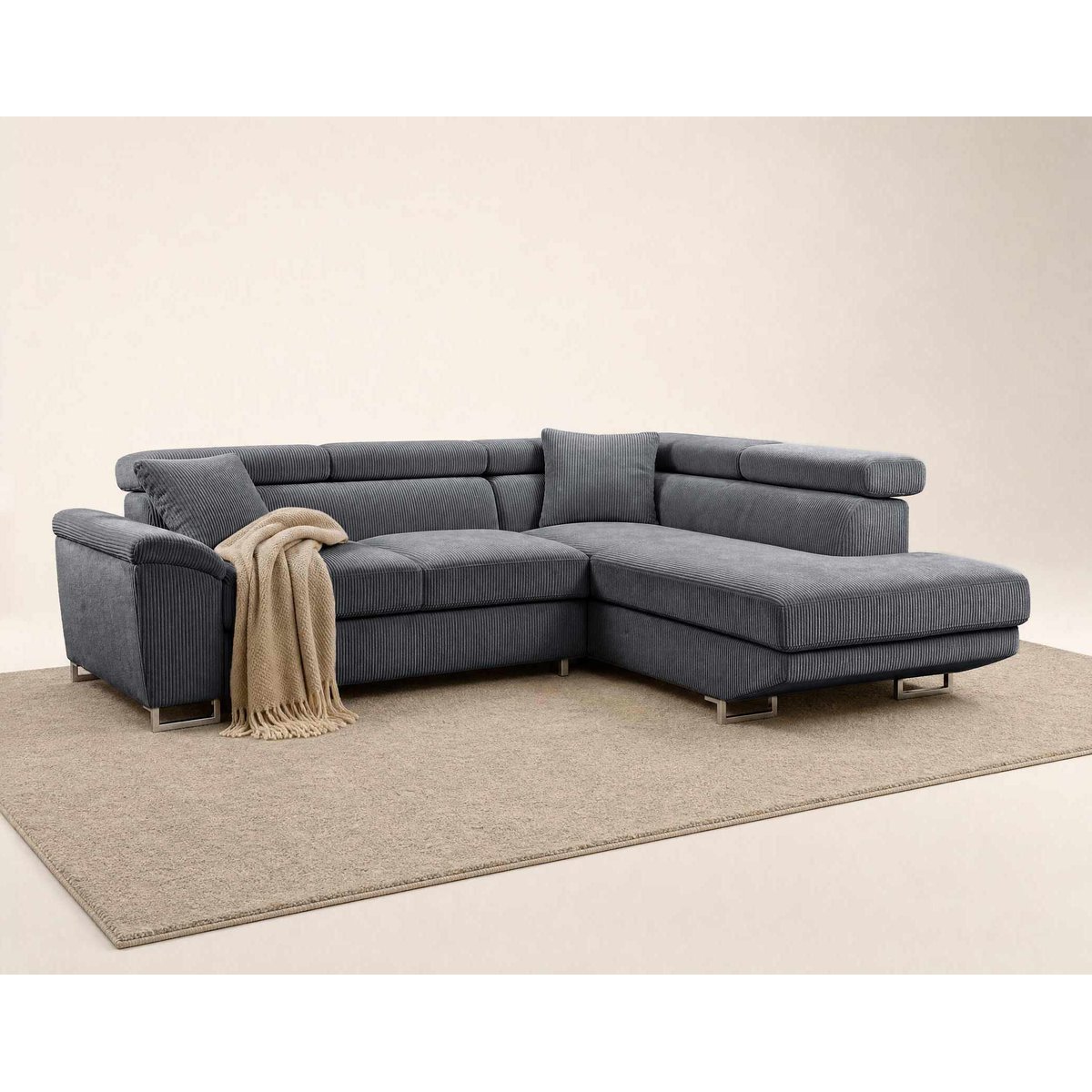 Canapé d'angle droit 5 places convertible, BAOJI gris, BEST MOBILIER