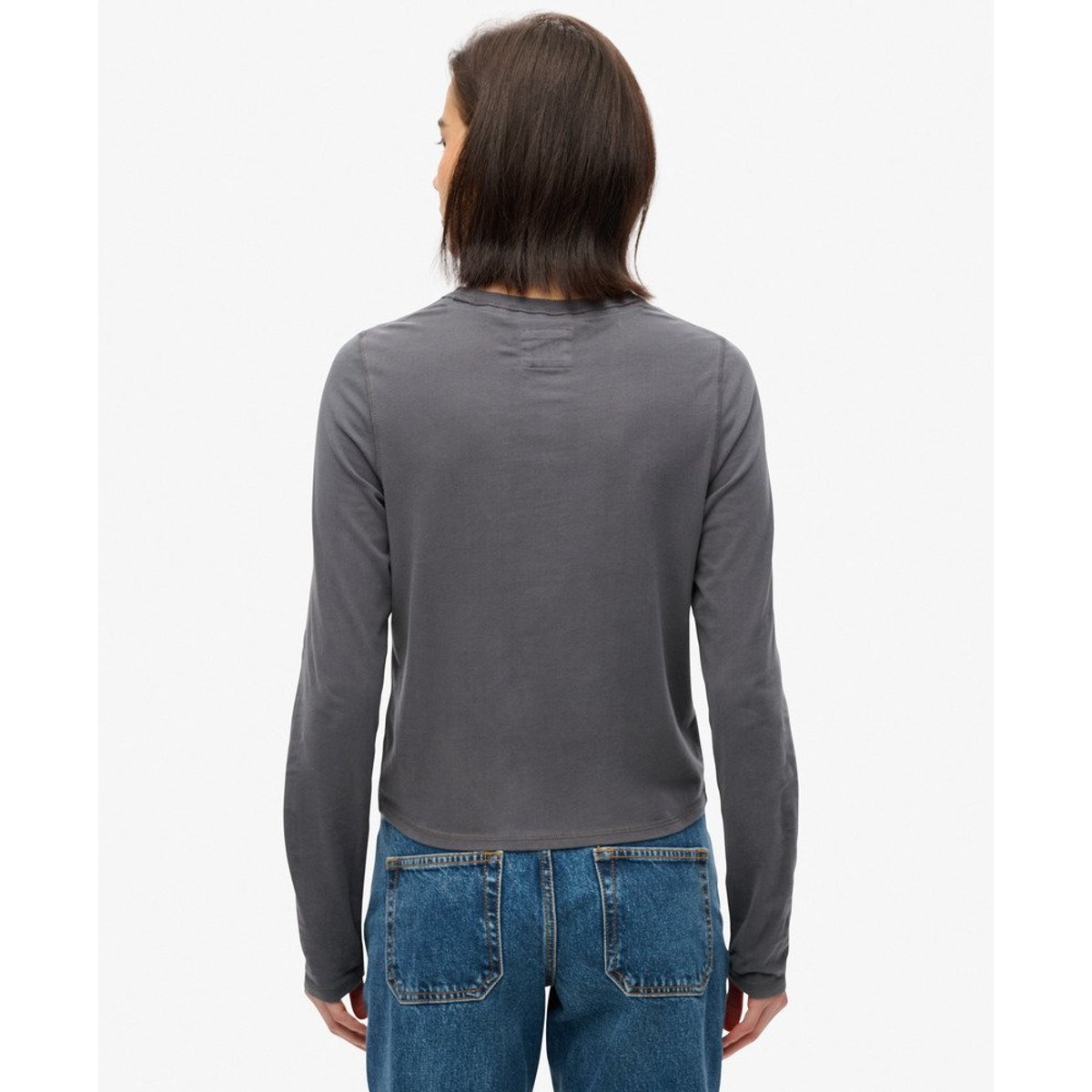 Haut slim à manches longues Athletic Essentials Ringer gris ardoise foncé, SUPERDRY