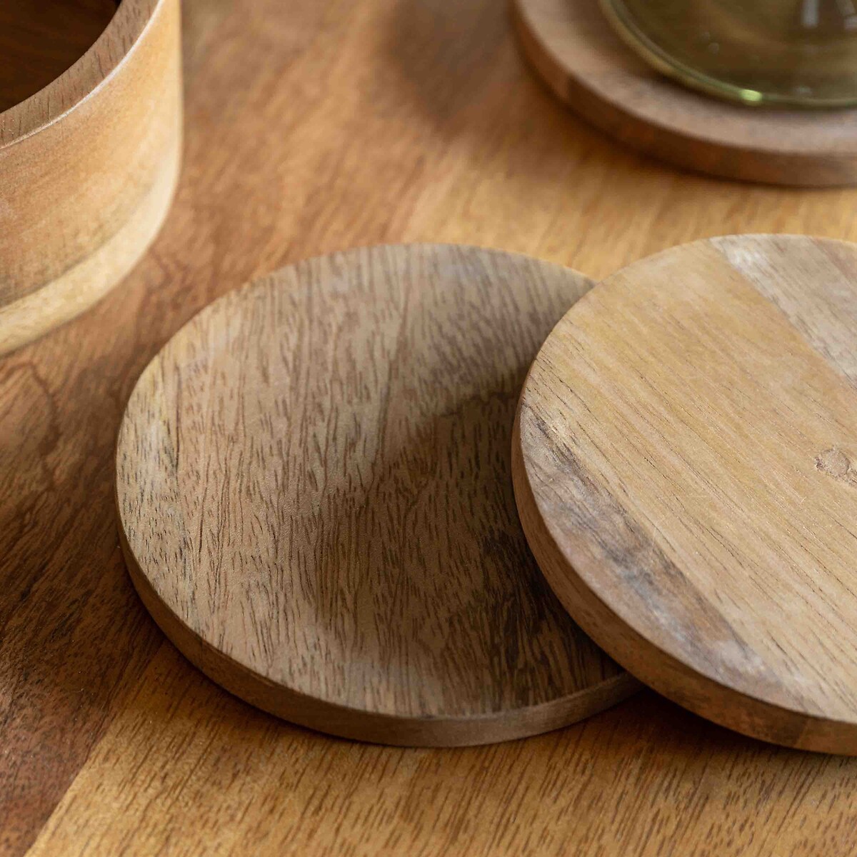 Set of 4 Mango Wood Coasters brown , ÉDITÉ