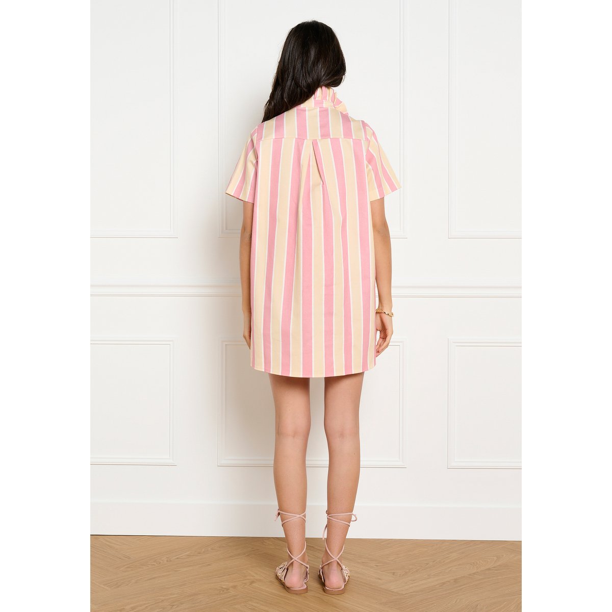 Robe chemise courte rayée jaune pastel, LOLALIZA