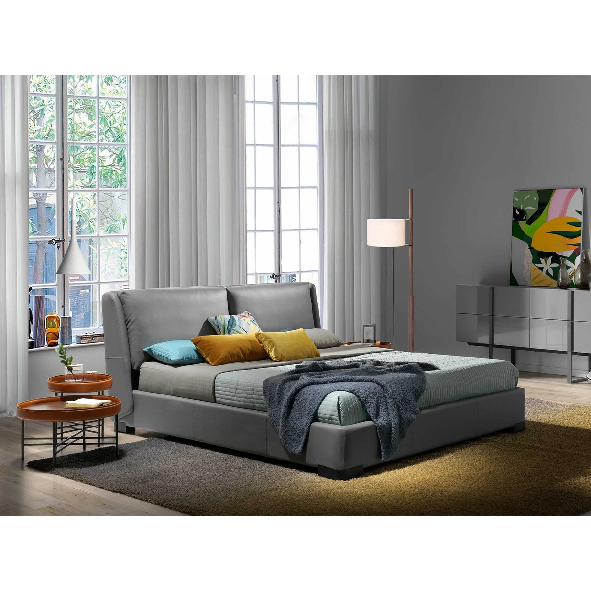 Table basse ronde en simili cuir, noyer et acier noir orange | noyer | noir, ANGEL CERDA