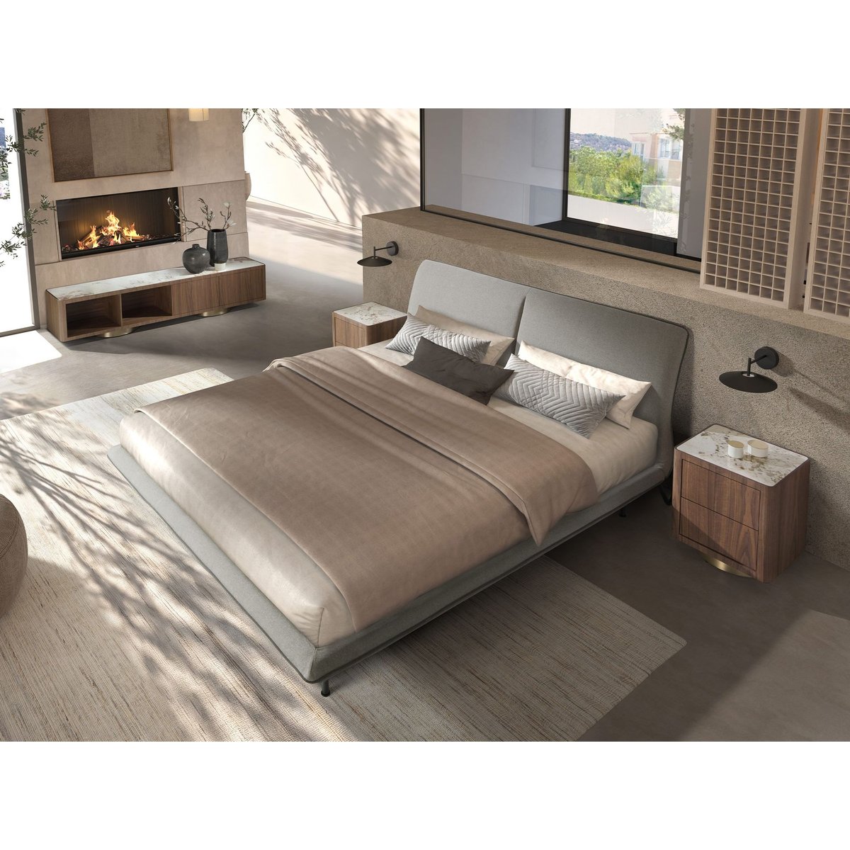 Lit en tissu gris foncé | noir, ANGEL CERDA