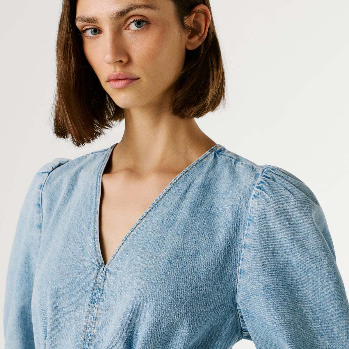 Robe Courte En Denim À Col En V 11oz blue rigid denim, PEPE JEANS