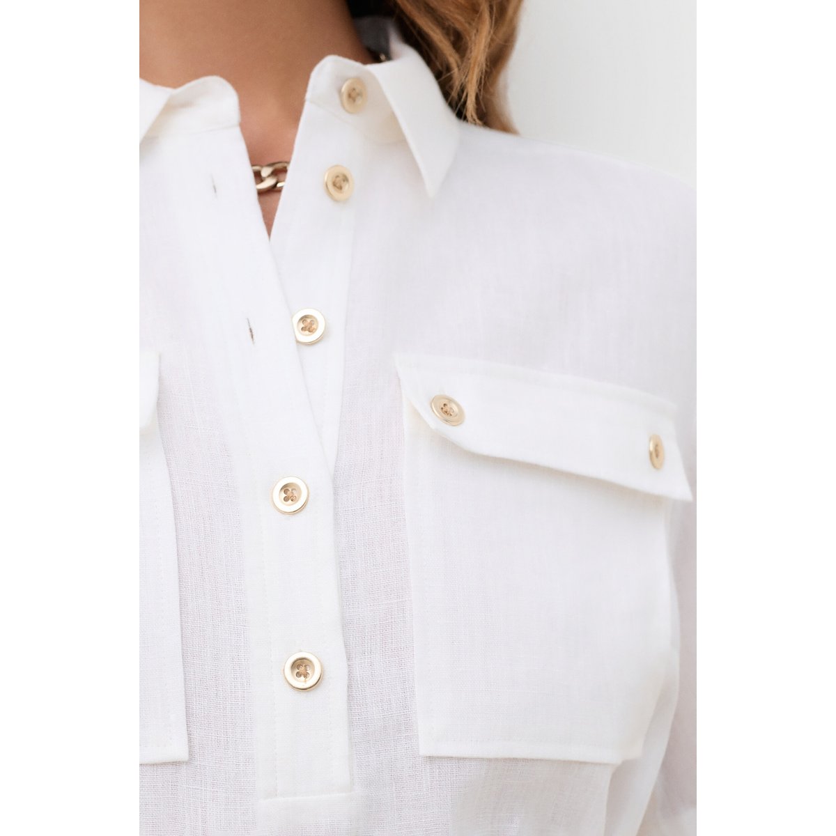Robe droite en lin col chemise RLEONA blanc, CAROLL