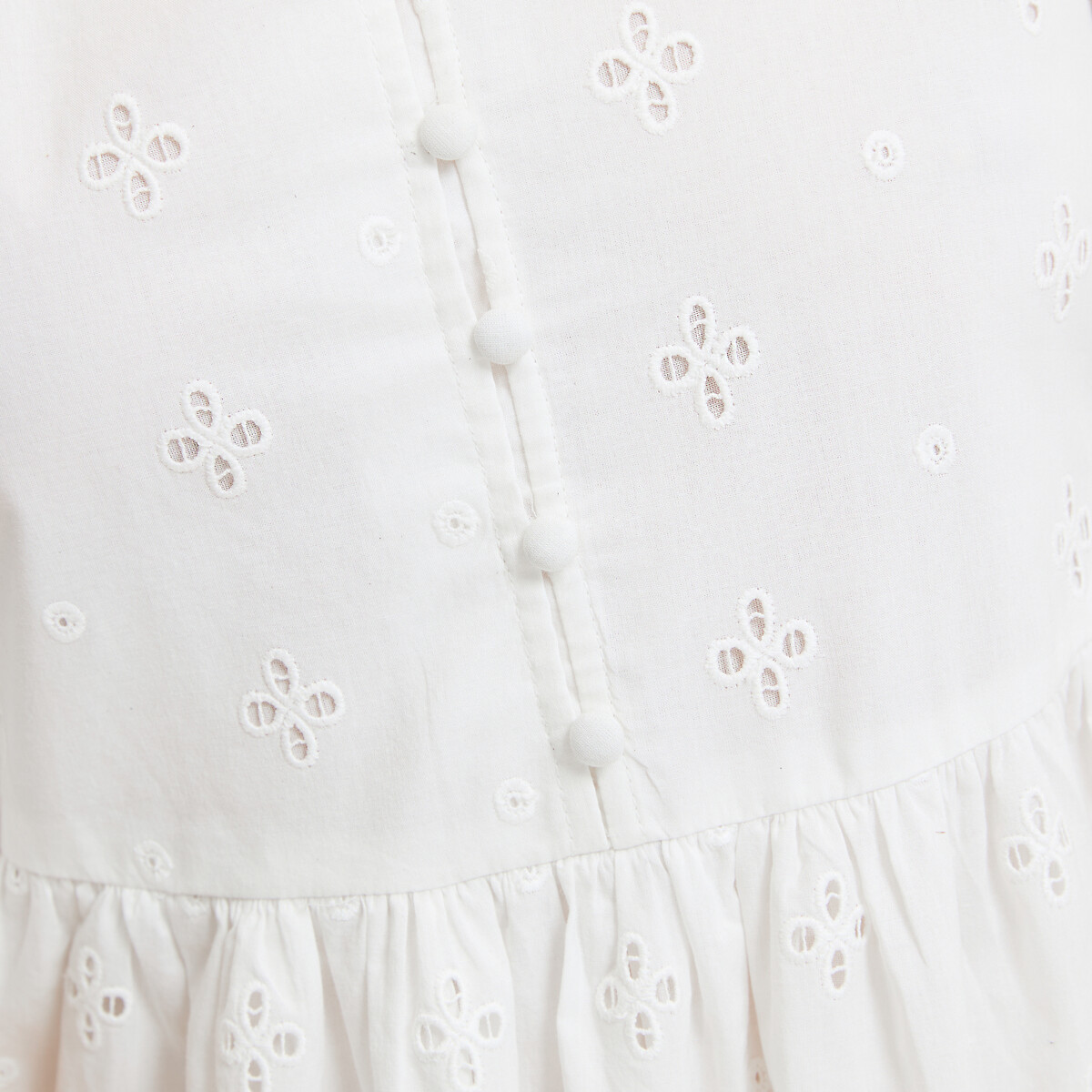 Robe longue en broderie anglaise col V blanc, LA REDOUTE COLLECTIONS