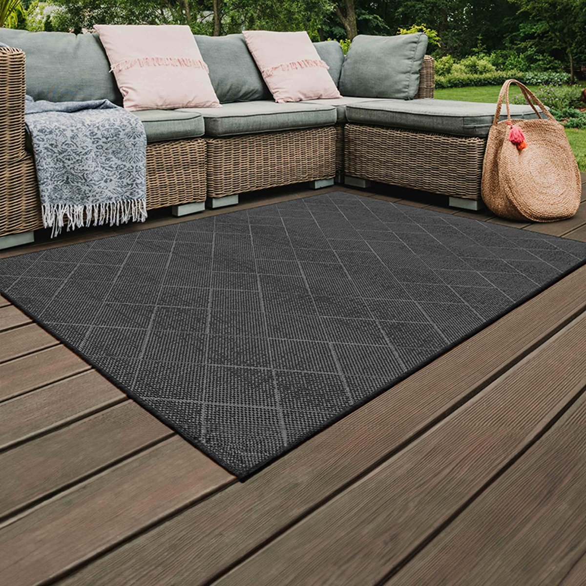 Tapis d'extérieur en polypropylène teinté dans la masse, DIOMA noir, OVIALA