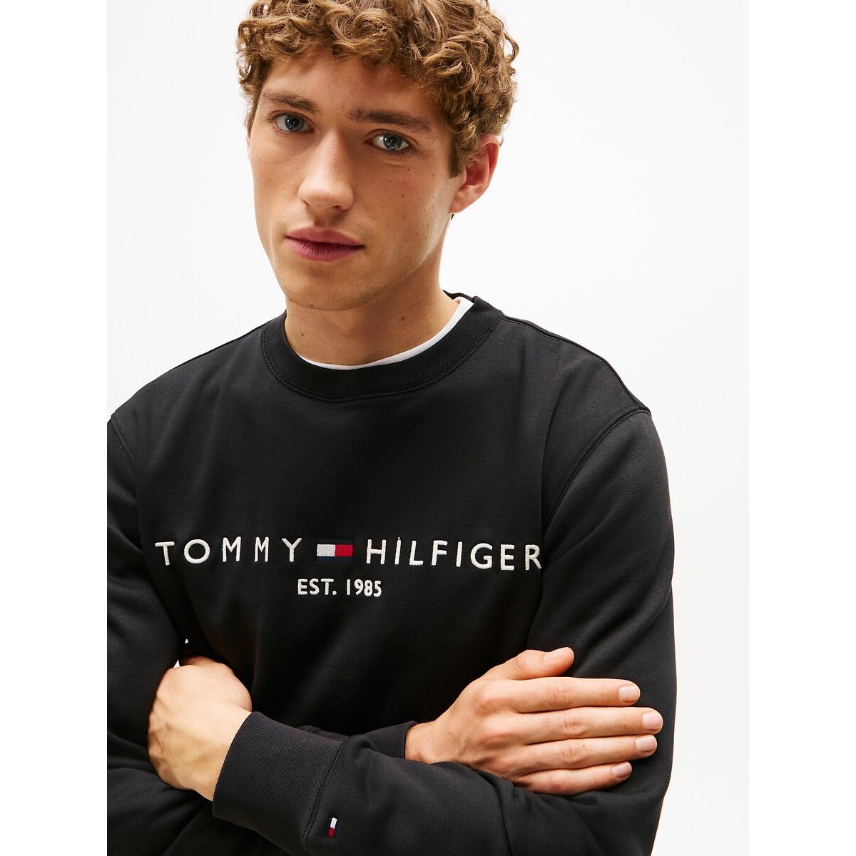 Sweat col rond Tommy Logo noir, TOMMY HILFIGER