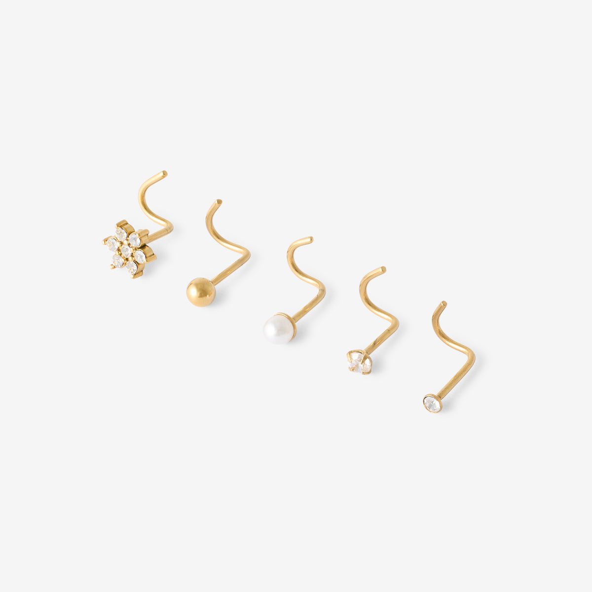 Set de 5 piercings en acier inoxydable et strass de zircon doré, BALABOOSTE