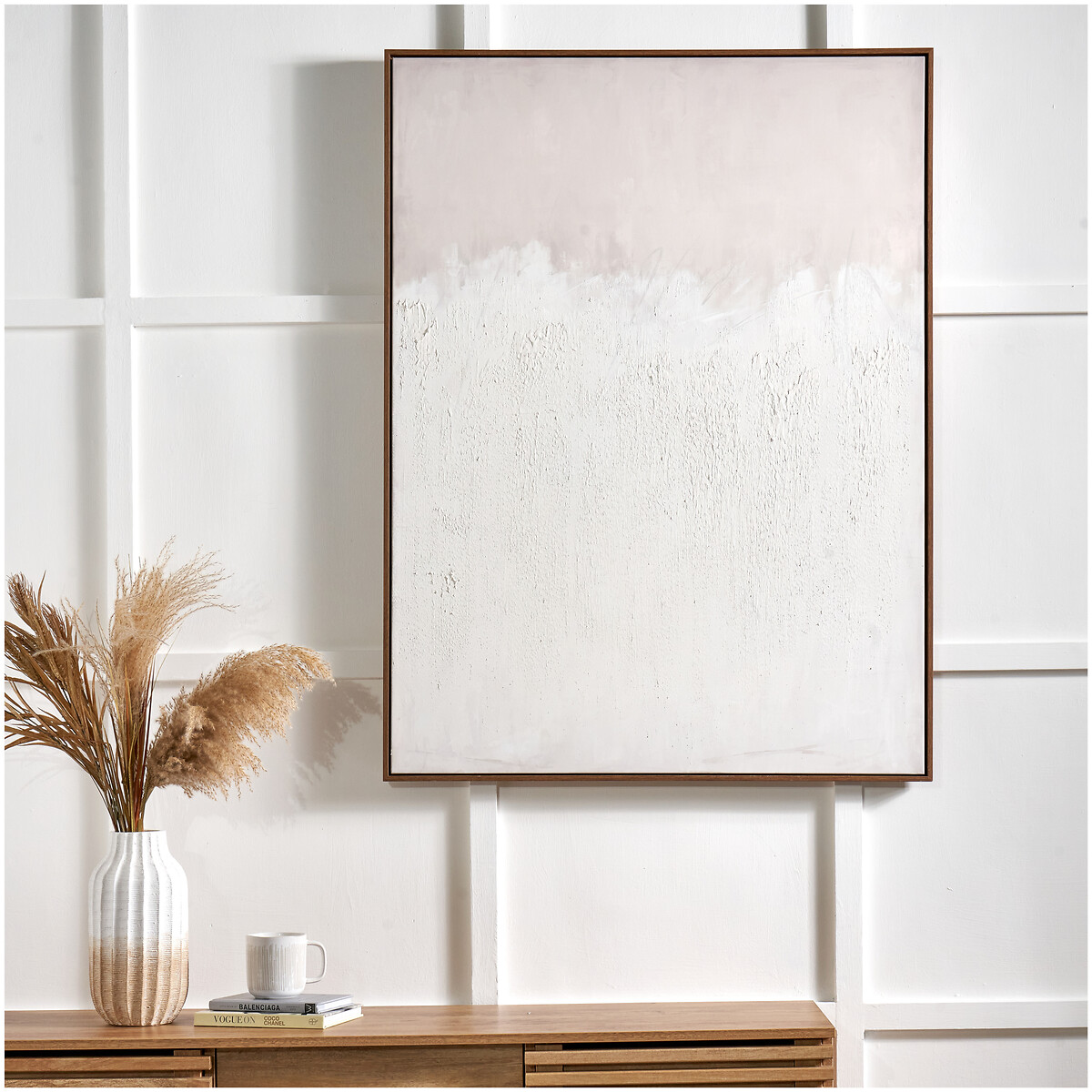 120 x 90cm Natural & White Abstract Canvas with Natural Frame natural/white, ÉDITÉ
