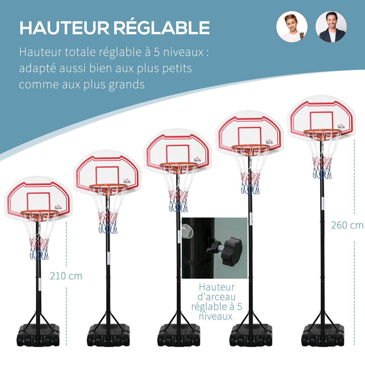 Panier de Basket-Ball sur pied blanc, HOMCOM