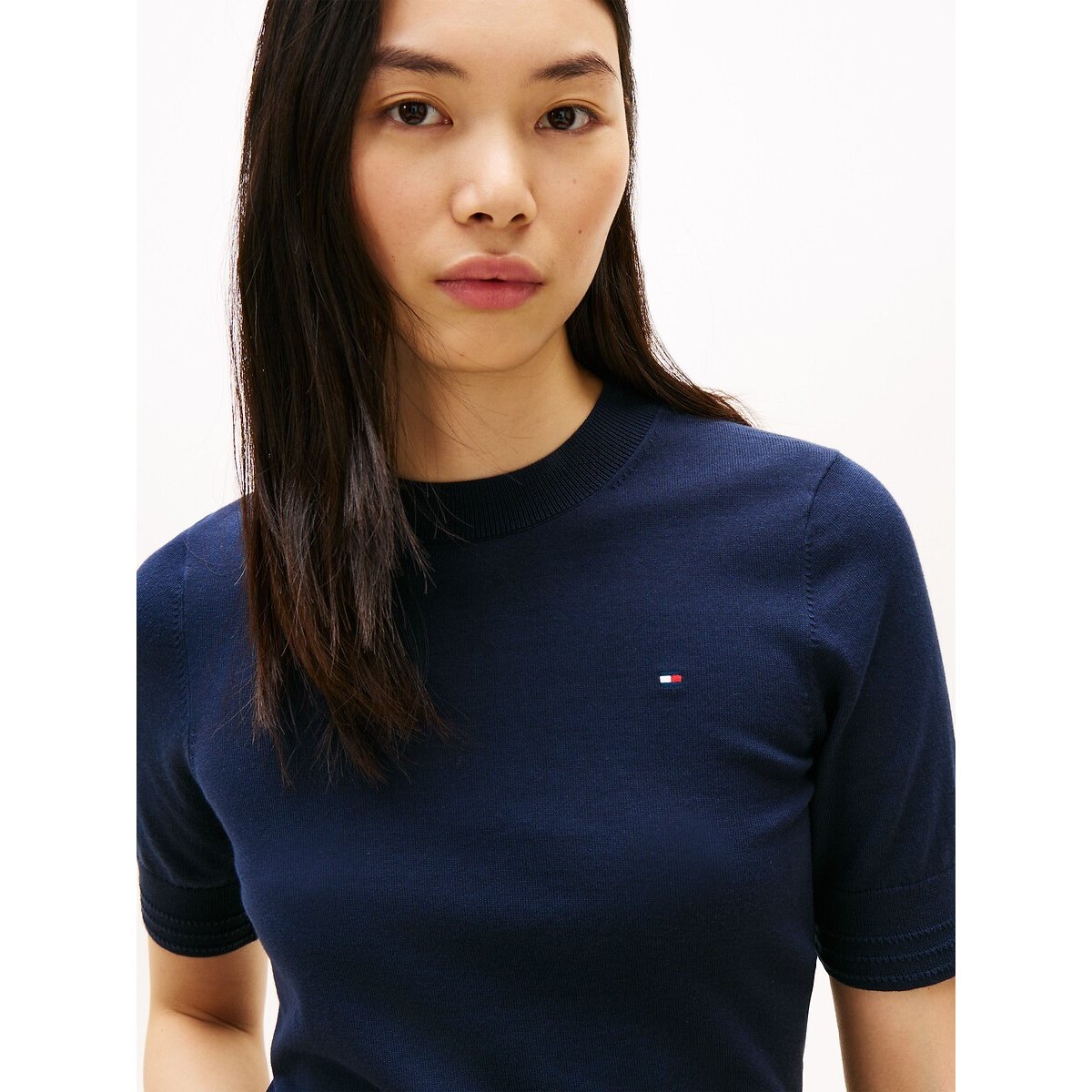 Pull rayé à manches courtes col rond marine, TOMMY HILFIGER