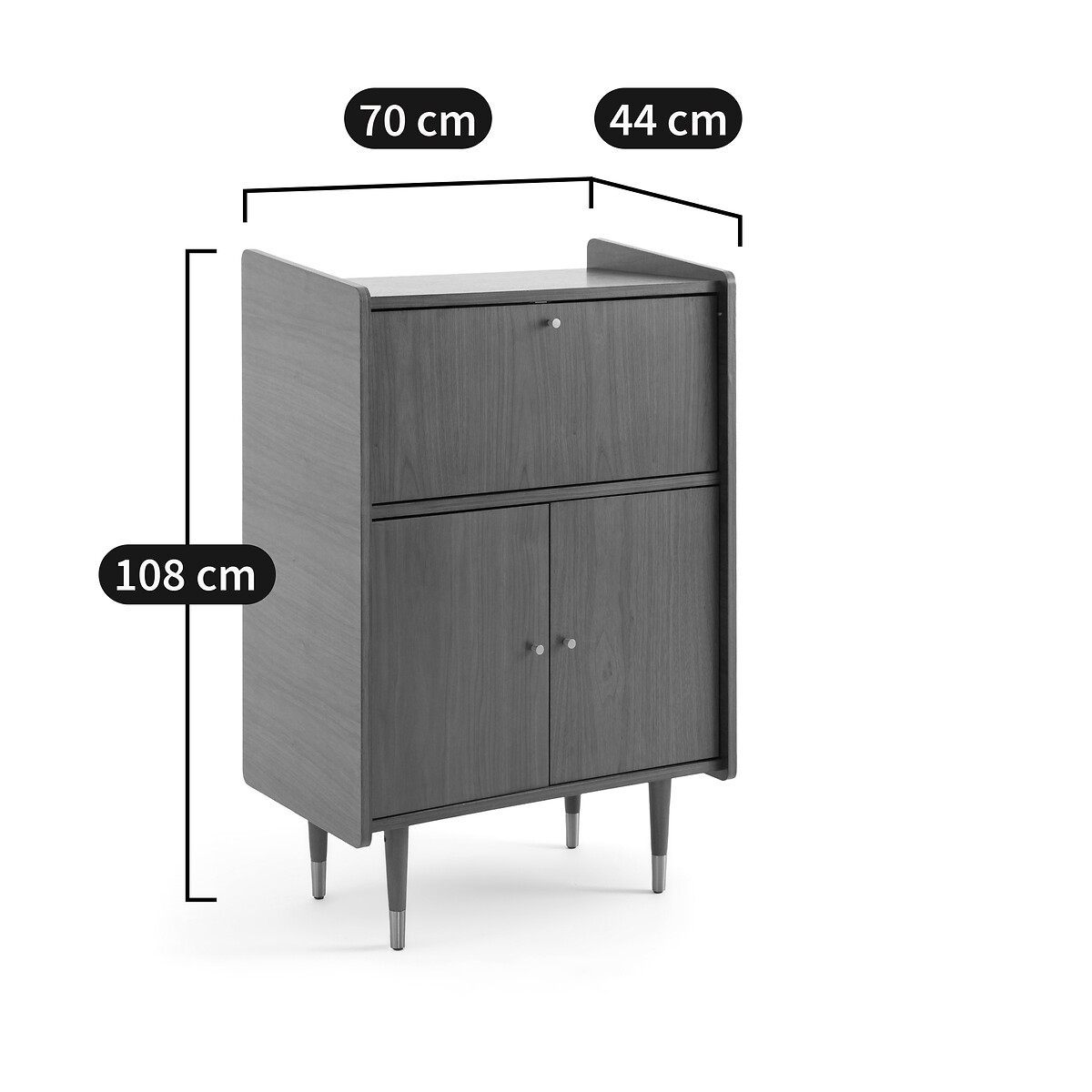 Móvel-bar vintage, em folha de nogueira, 3 portas, Ronda cor nogueira, LA REDOUTE INTERIEURS