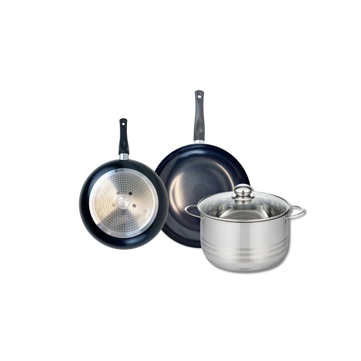 Batterie 2 poêles 20/24cm + 1 faitout 20cm PRIMA BRILLANT noir, ELO