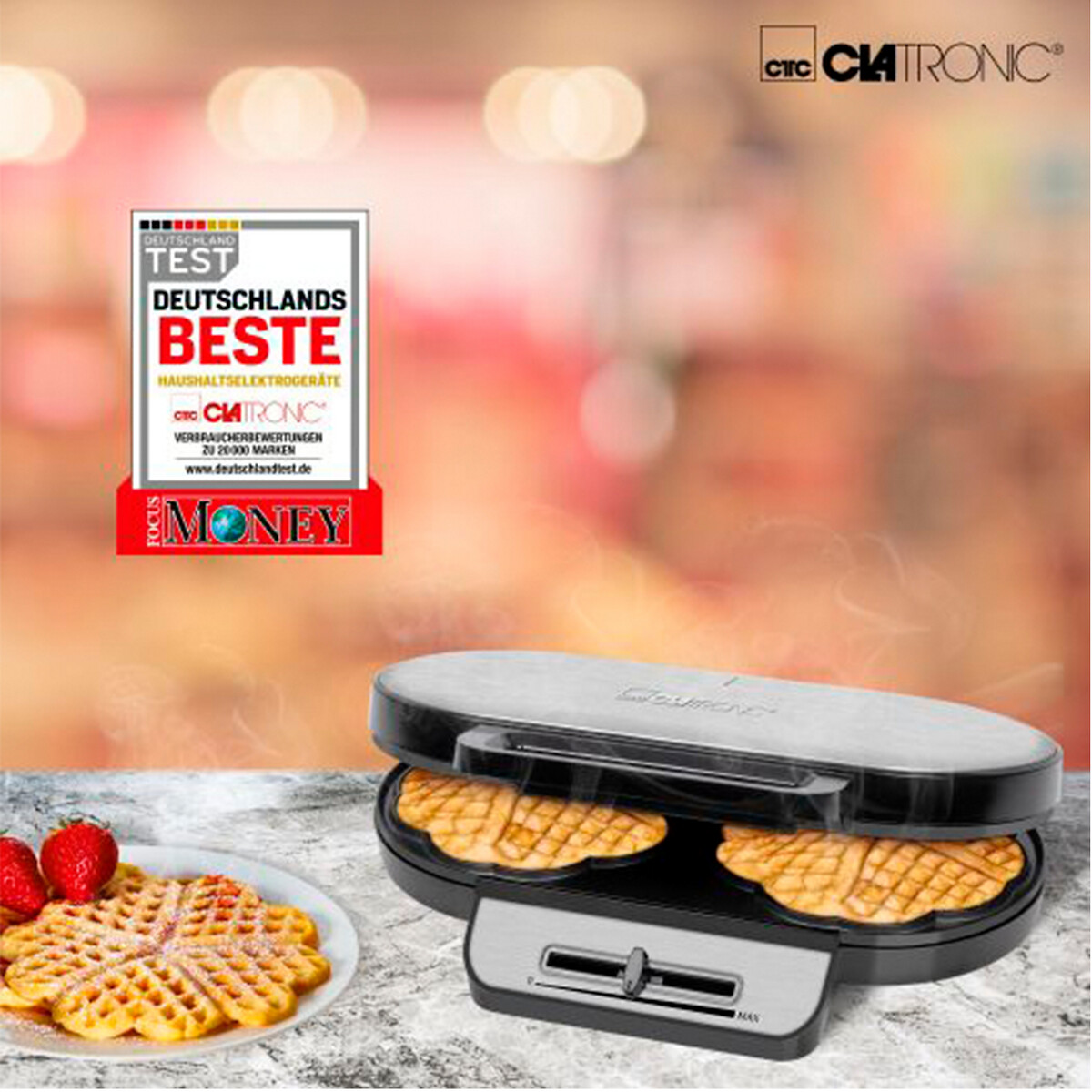 Máquina de Waffles dupla, da Clatronic cinzento/preto, CLATRONIC