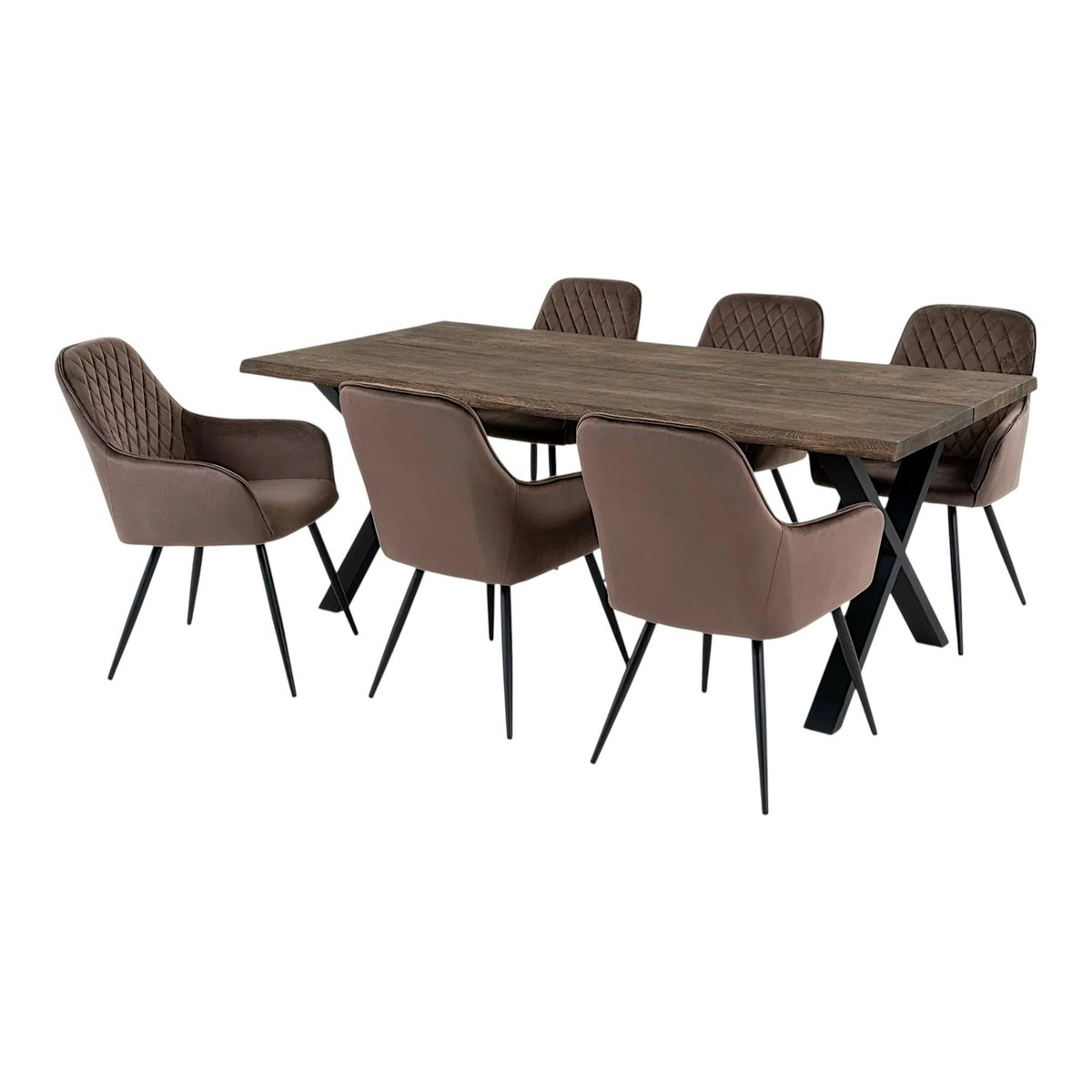 Ensemble table et chaises velours marron (lot de 7 pièces) SAVONE bois naturel, PIER IMPORT