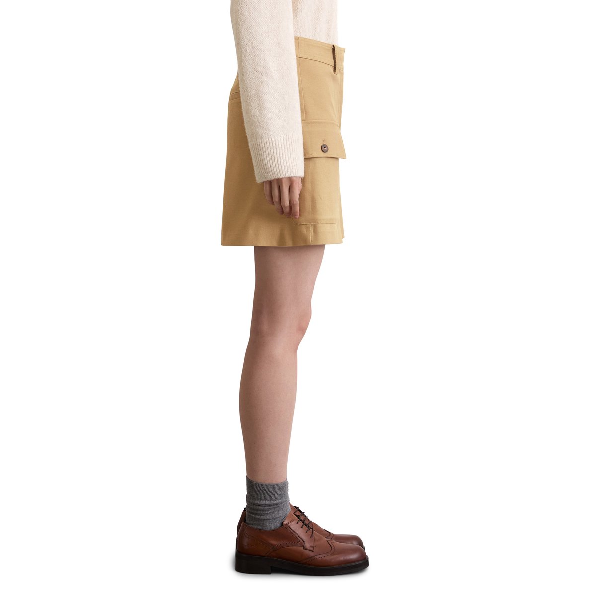 Minijupe cargo shaped en sergé stretch beige, MARC O'POLO