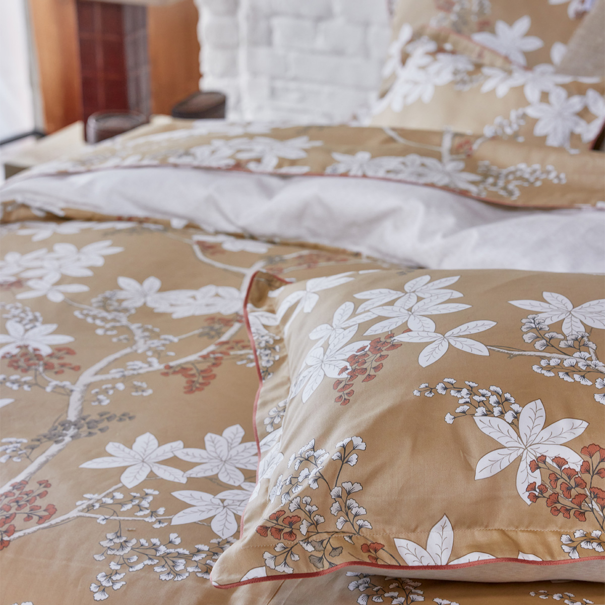 Drap plat imprimé en satin de coton bio, LÉGENDE jaune moyen, ALEXANDRE TURPAULT