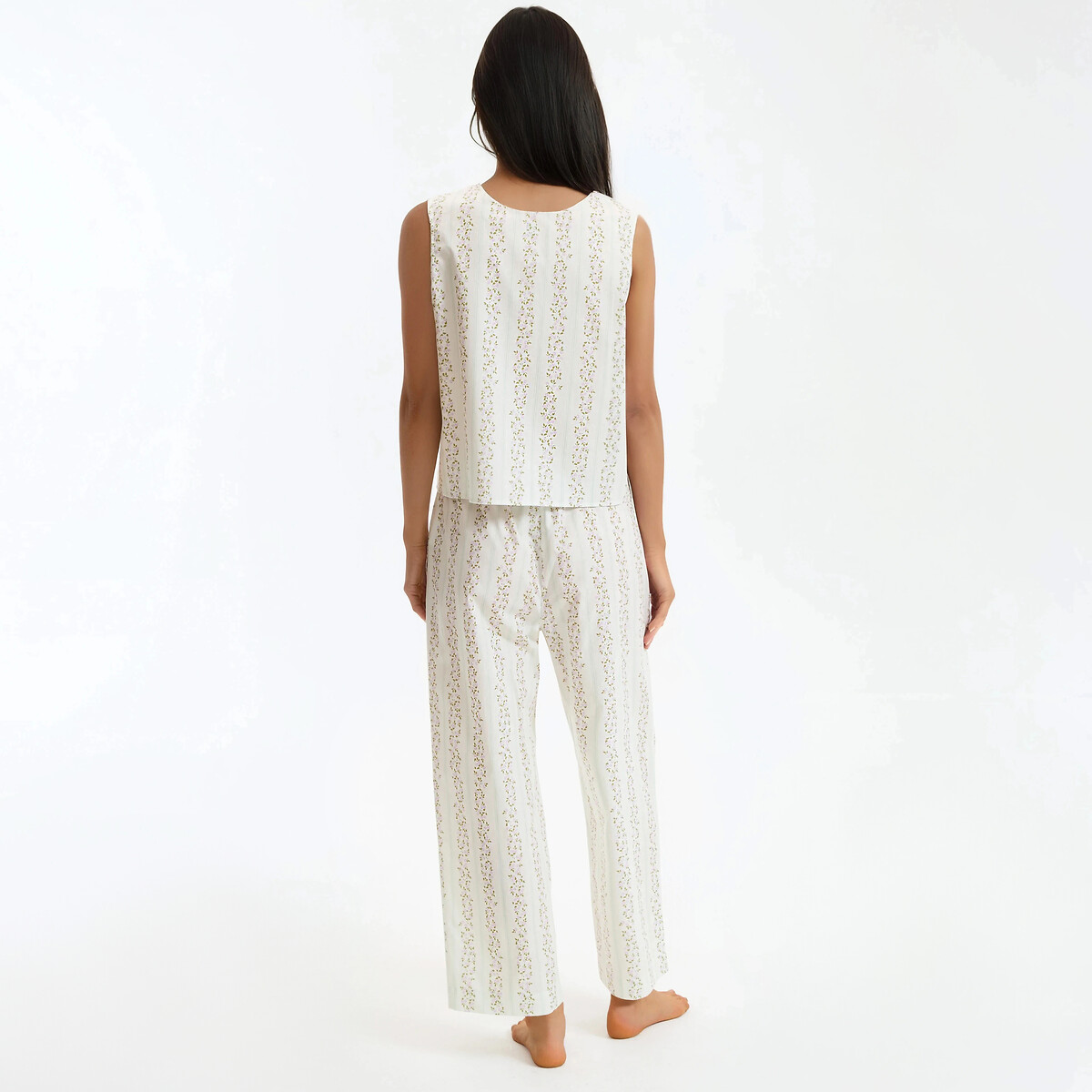 Bedrukte pyjama, zonder mouwen, zuiver katoen bedrukt, LA REDOUTE COLLECTIONS