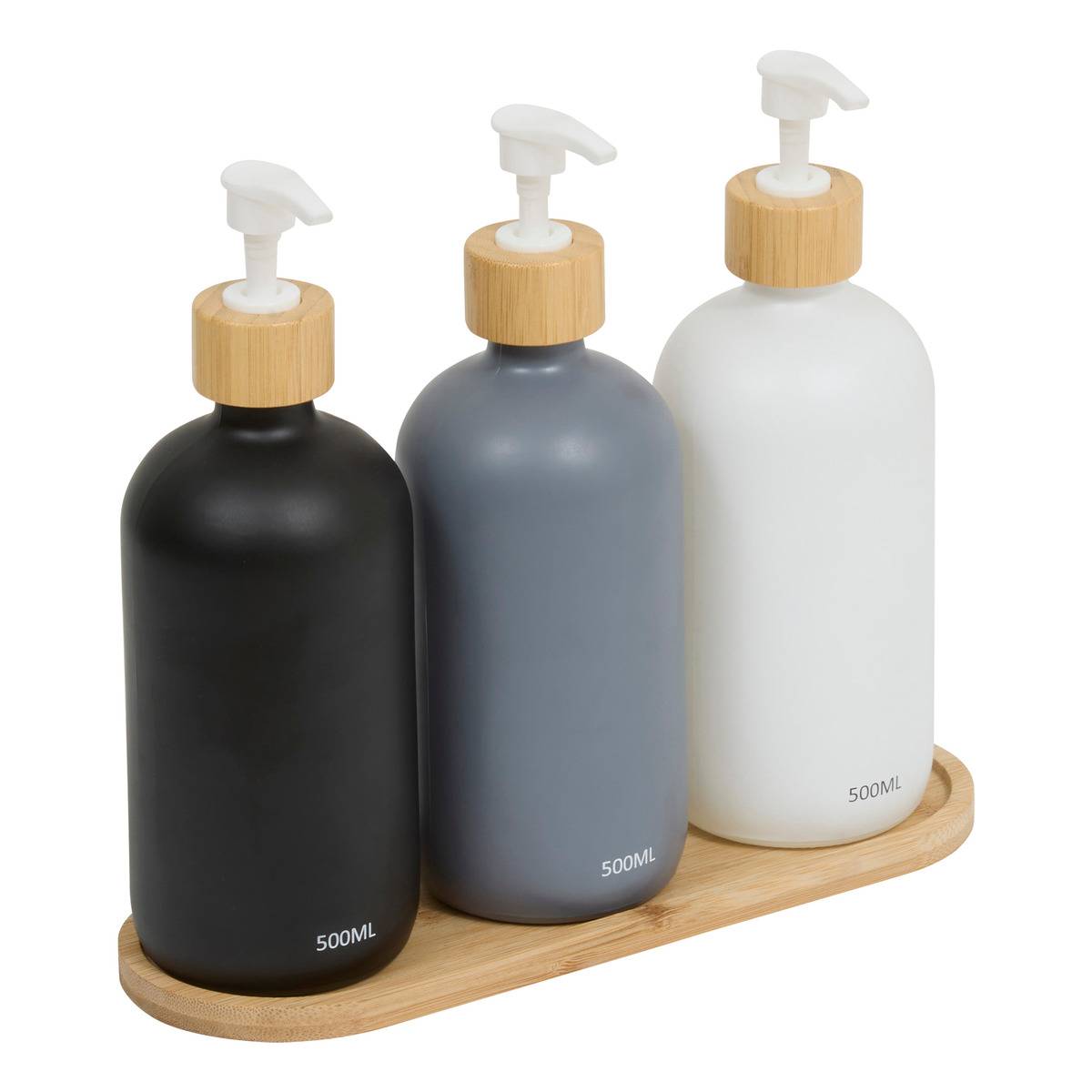 Lot de 3 distributeurs de savon 500 ml avec plateau bambou multicolore, 5FIVE SIMPLY SMART