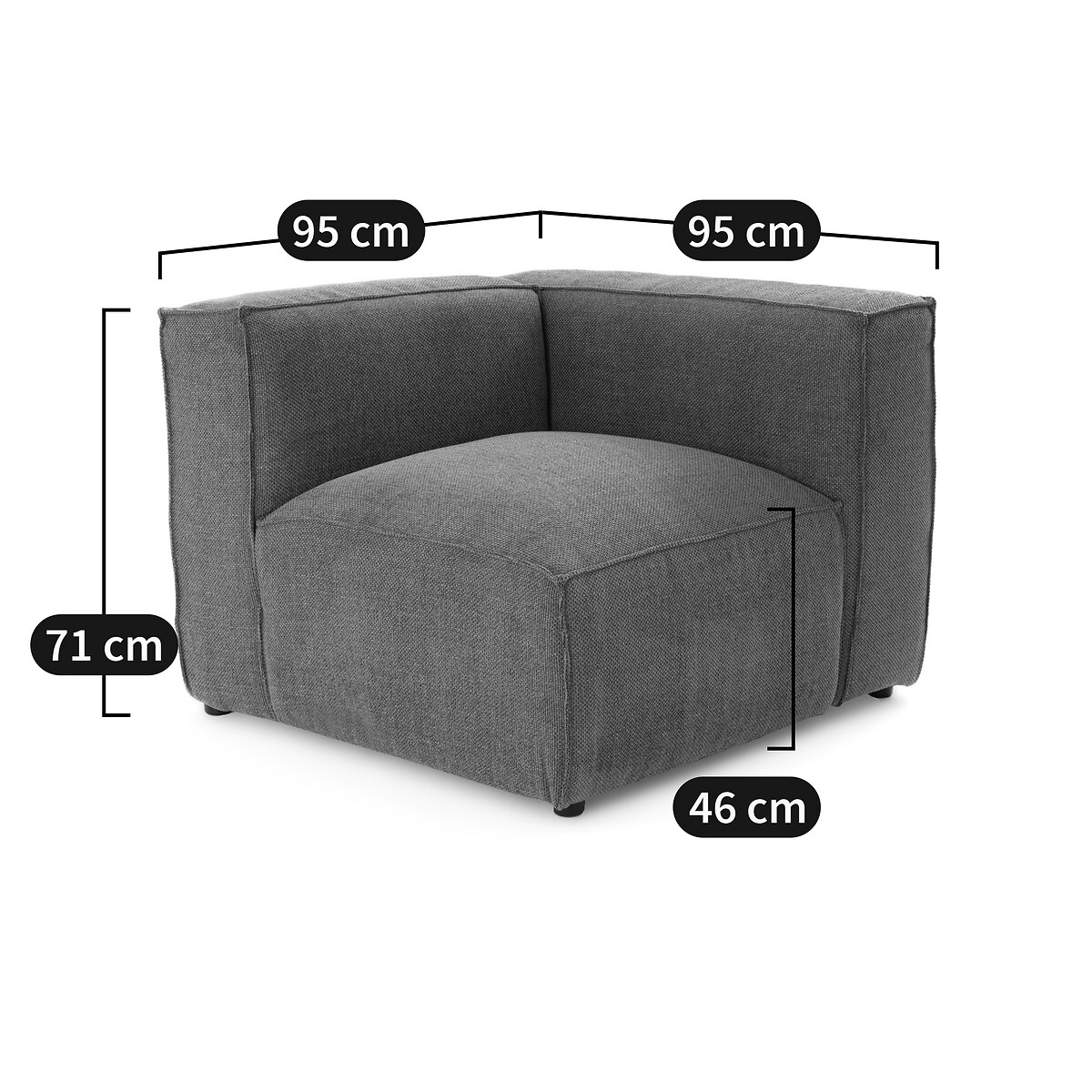 Elément d'angle pour canapé modulable, en velours côtelé fines côtes, SEVEN bleu, LA REDOUTE INTERIEURS