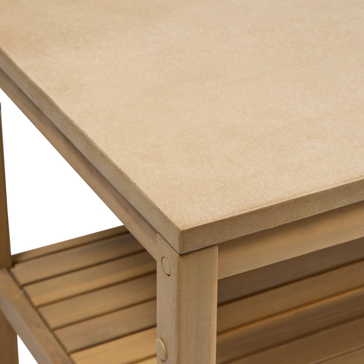 Module de cuisine d'été 2 étagères en acacia et granit LODGIA beige, HESPERIDE