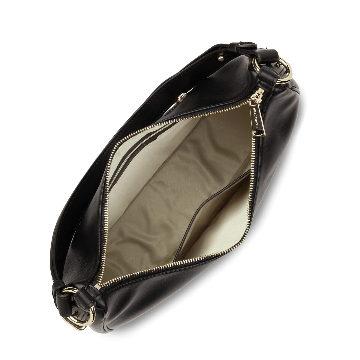 Borsa a bisaccia in pelle con zip L, DONNA ARIA nero , LANCASTER
