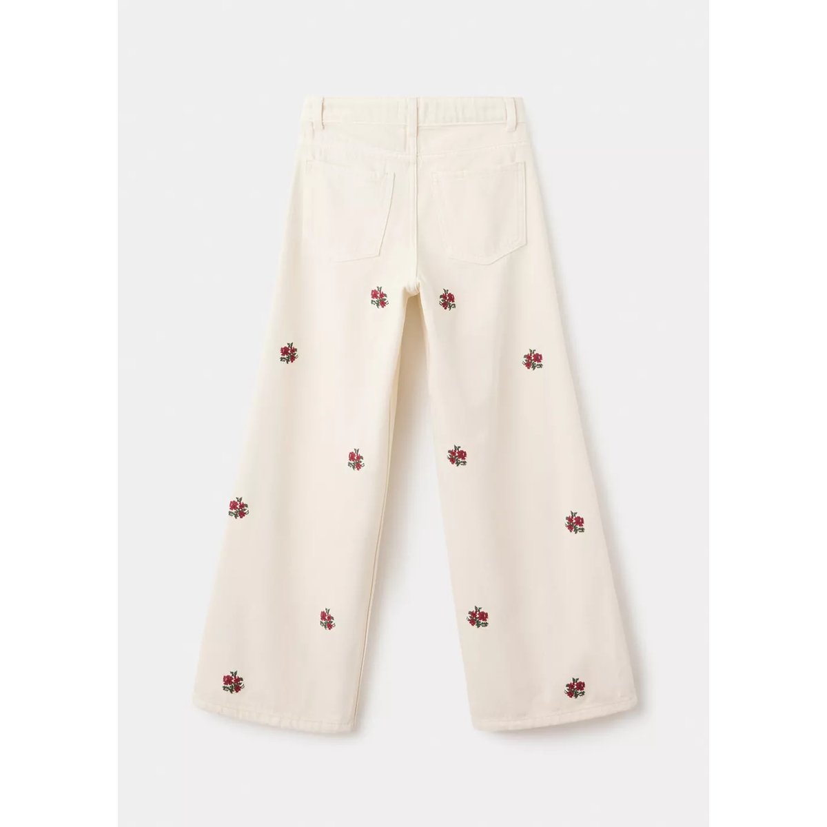 Jean large avec broderie à fleurs écru, MANGO KIDS