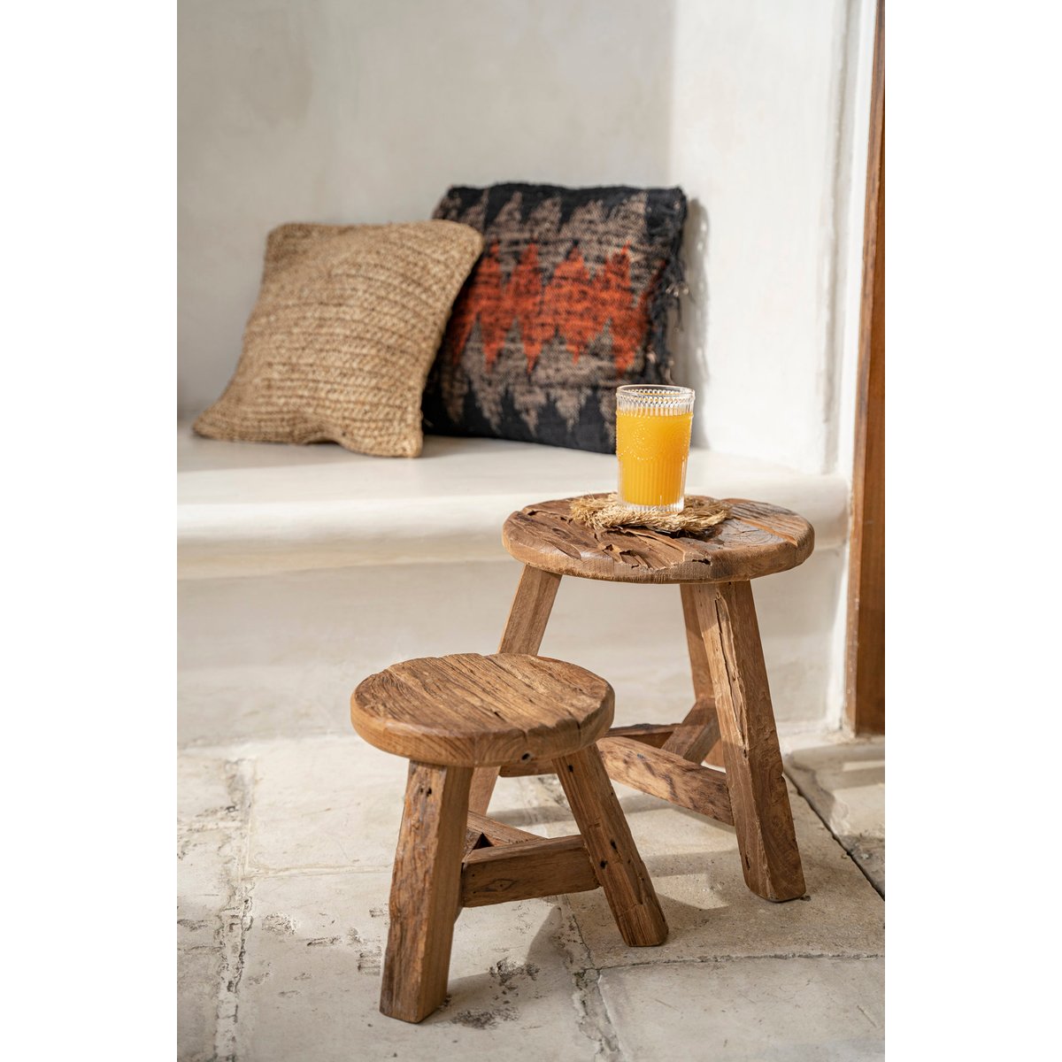 Tabouret en bois de teck récupéré YATAI beige, BAZAR BIZAR