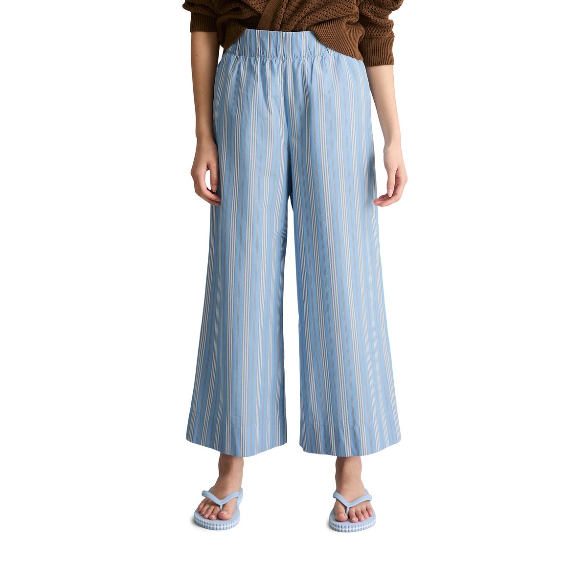 Culotte rayée cheville longue en popeline Papertouch bleu, MARC O’POLO DENIM
