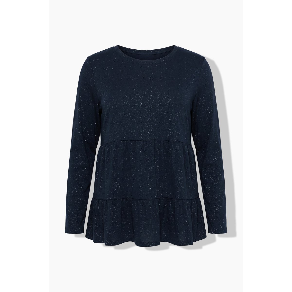 T-shirt à volants, tissu scintillant marine, ULLA POPKEN