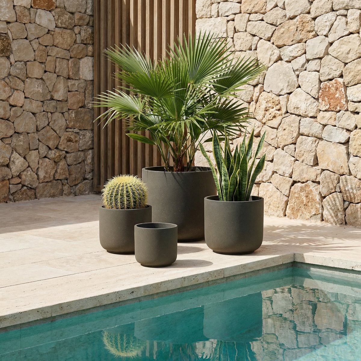 Cache-pot décoratif en ciment H31 TERRA marron granito, SIA DECO