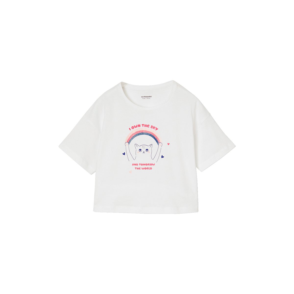 Pyjashort chat en popeline blanc, VERTBAUDET
