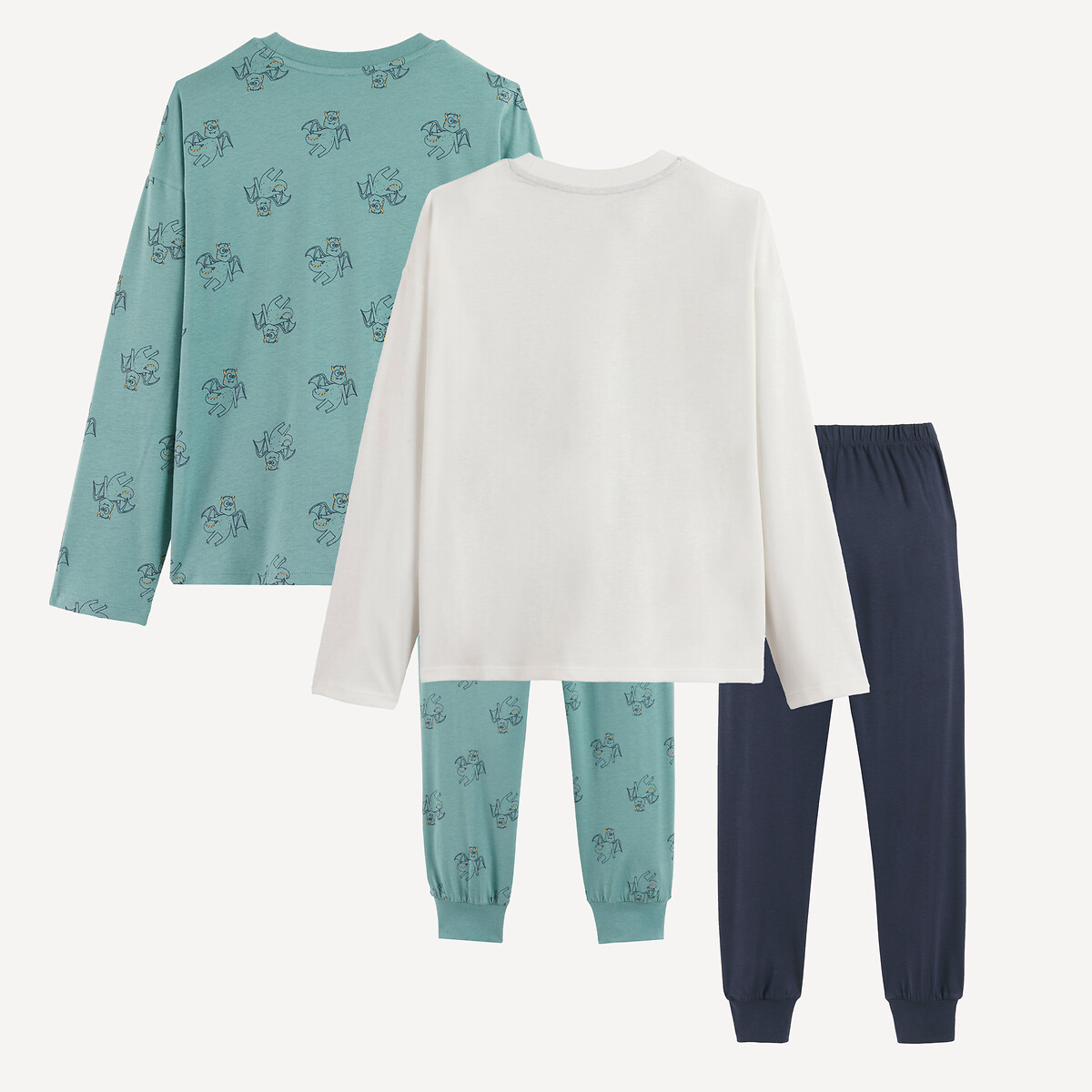 Conjunto de 2 pijamas em jersey, com estampado de monstros bege/castanho, LA REDOUTE COLLECTIONS