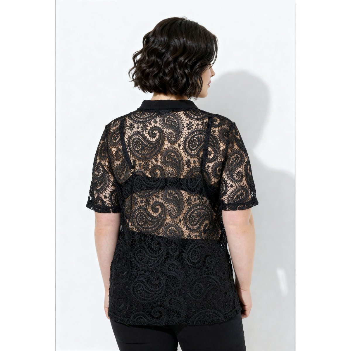 Polo en dentelle, coupe Classic Fit noir, ULLA POPKEN