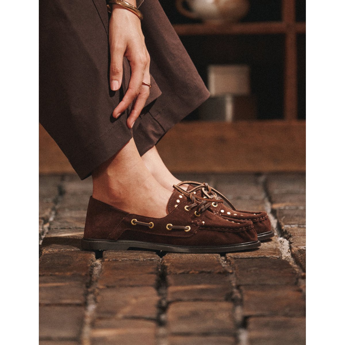 Mocassins OVEL suède chocolat clous, ODAJE