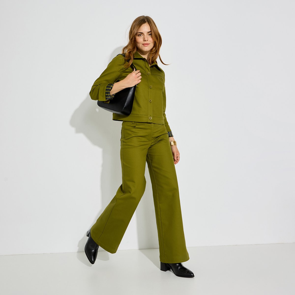 Pantalon structuré large vert kaki, GRAIN DE MALICE
