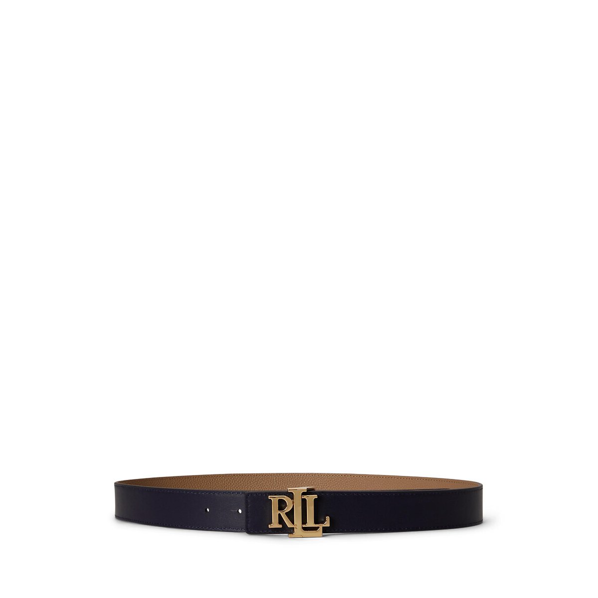 Ceinture large réversible en cuir grainé camel/marine, LAUREN RALPH LAUREN
