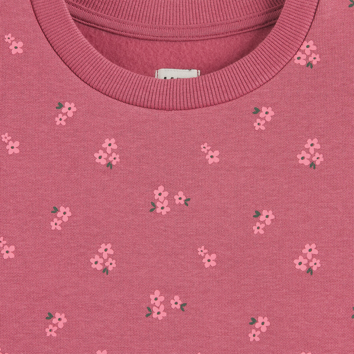 Abito a maniche lunghe, con stampa floreale, in felpa fantasia rosa, LA REDOUTE COLLECTIONS