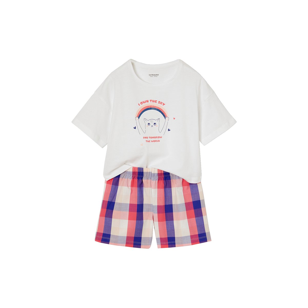 Pyjashort chat en popeline blanc, VERTBAUDET