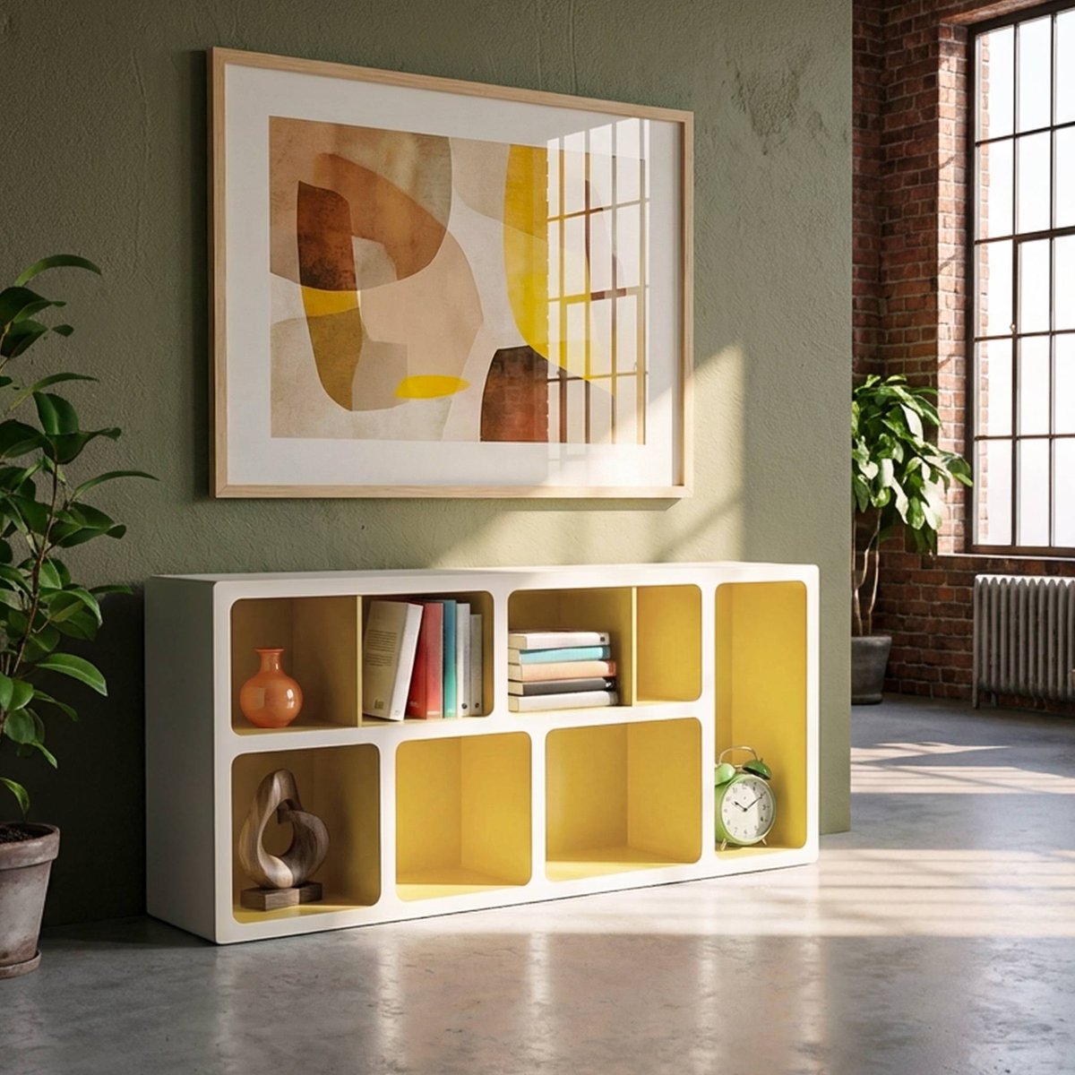 Etagère bibliothèque organique décor bois bicolore 8 compartiments  AGATHA bleu canard, SWEEEK