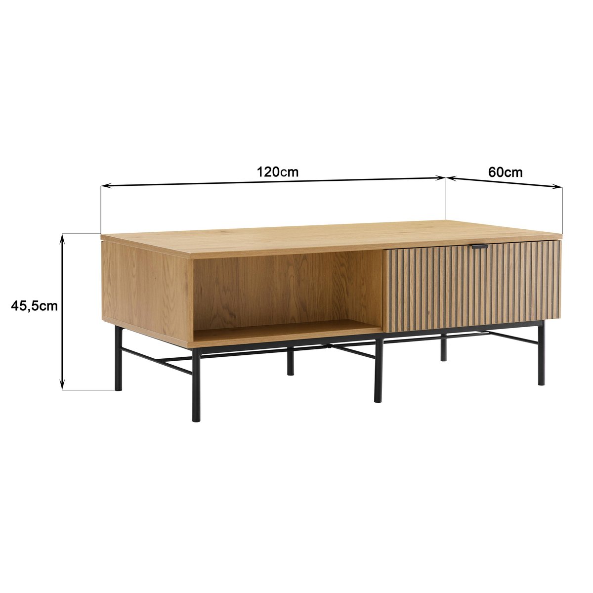 Table basse 2 tiroirs décor effet bois rainuré noir/naturel OLETTA bois naturel, PIER IMPORT