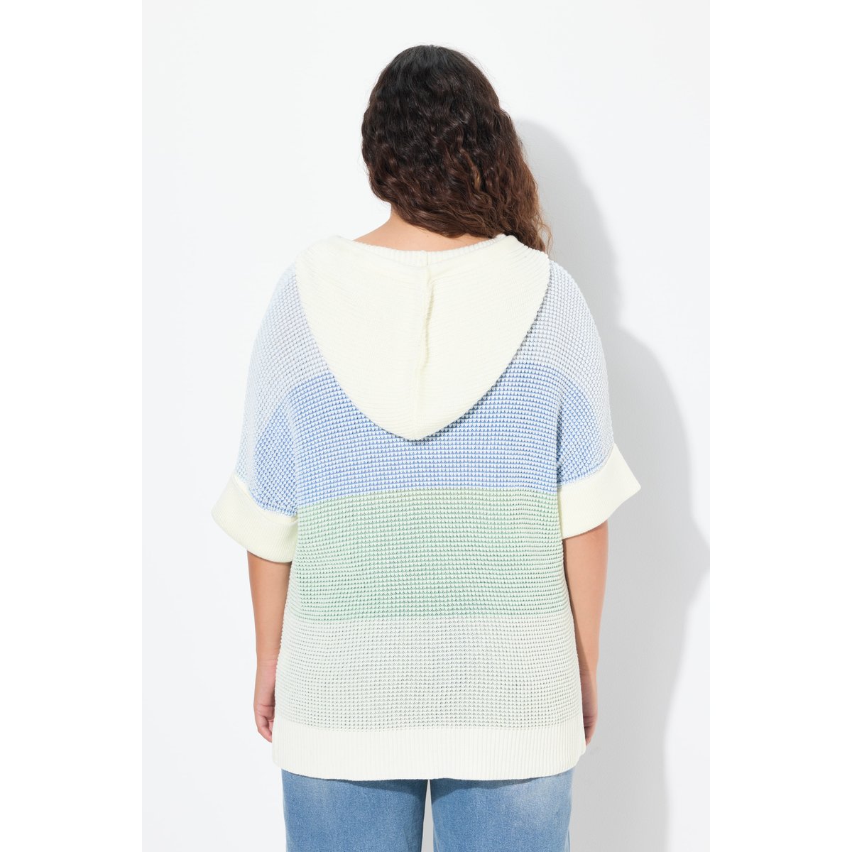 Pull à larges rayures et capuche menthe verte, ULLA POPKEN